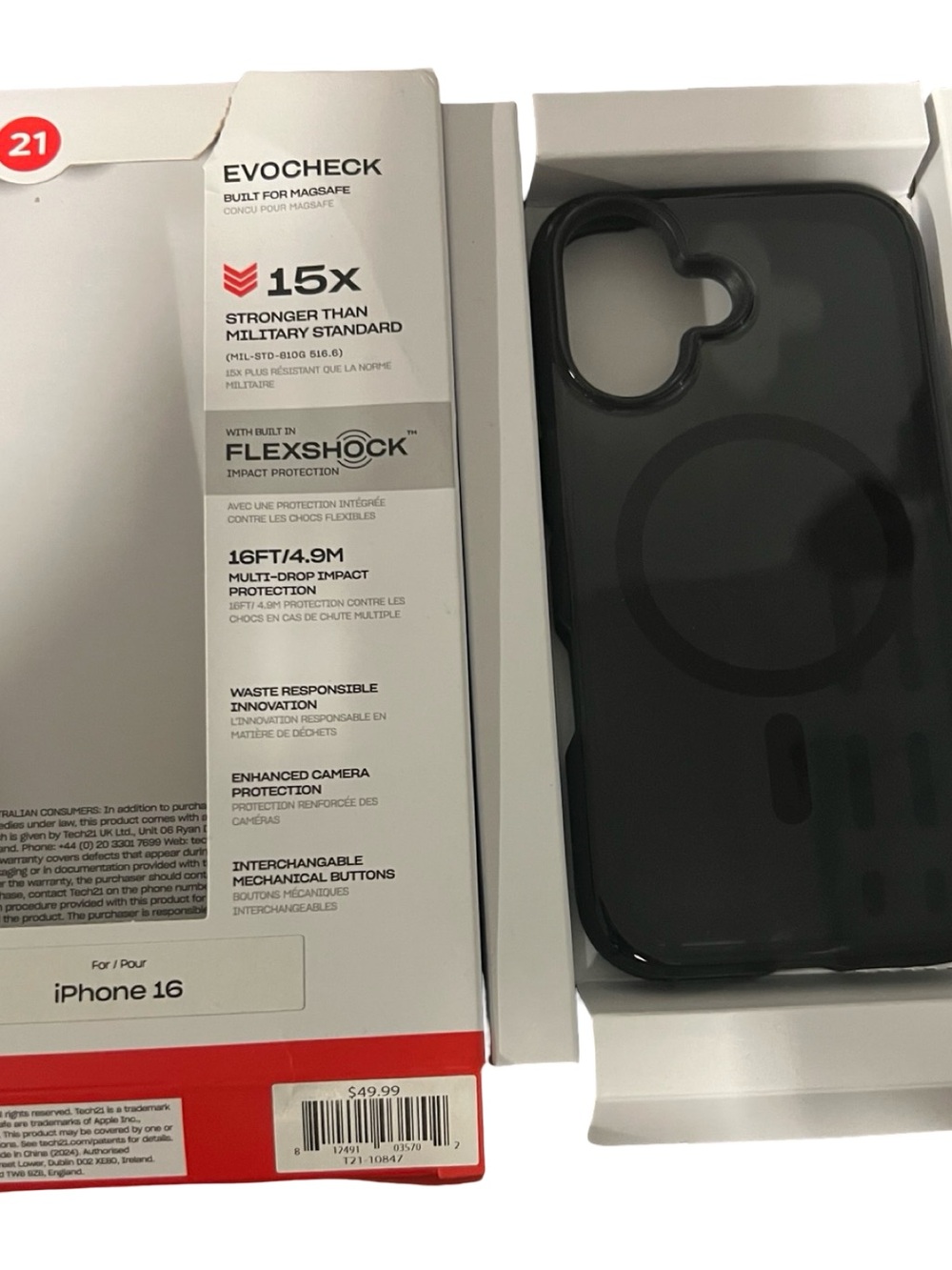 tech21 EvoCheck FlexShock iPhone 16 Case - Black